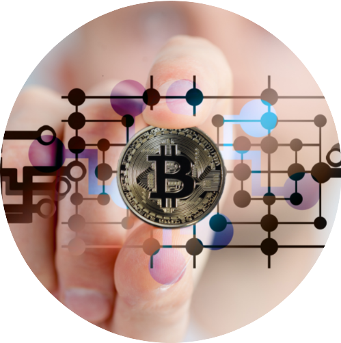 Um bitcoin digital em círculo